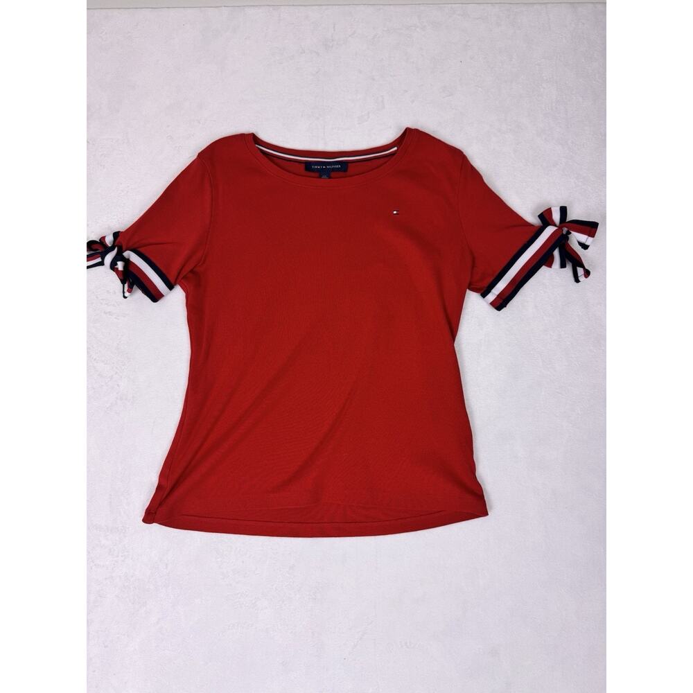 Tommy Hilfiger - Women's Large Red Tie Sleeve Top with Ribbon Trim